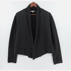 James Perse Standard Open Front Cardigan Womens 2 Black Terry Distressed
